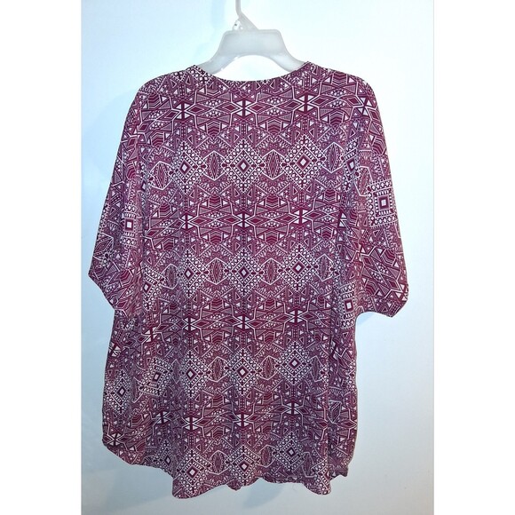 Faded Glory Multicolor Geometric Short Sleeve Button Up V-neck Blouse Sz 3X - Picture 2 of 3